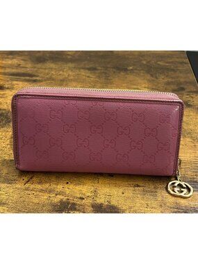 Authentic GUCCI GG Pink Leather Zip-Around Wallet - Gently Used